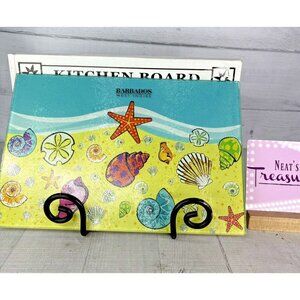 Barbados West Indies SEASHELL Kitchen Board Tempered Glass 12" Cutting Board NEW